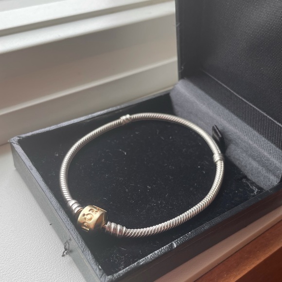 PANDORA Two-Tone (14k gold) Snake chain Charm  Bracelet  that is 7.5" - Picture 3 of 5